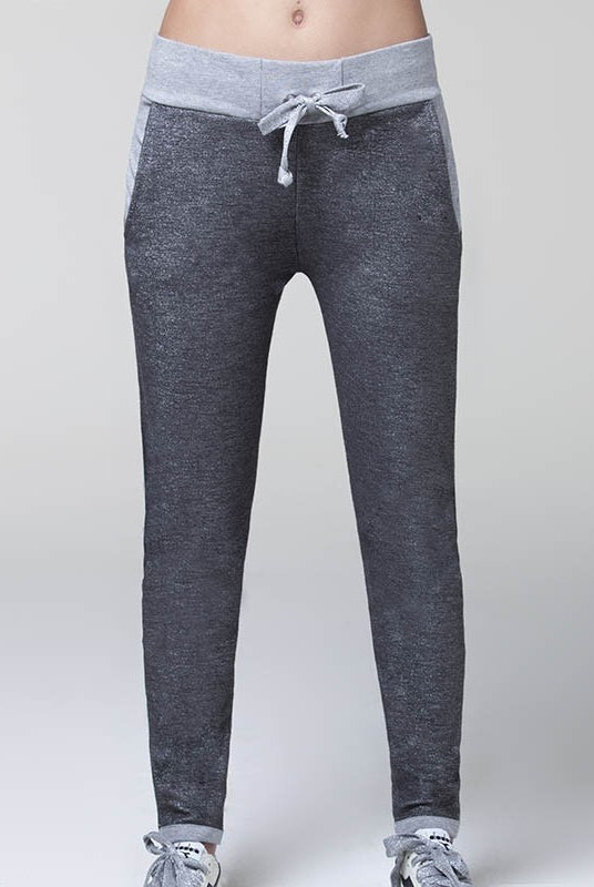 Pantalone lungo lamè argento