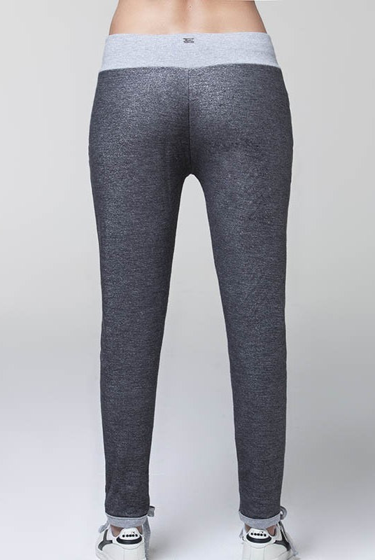 Pantalone lungo lamè argento