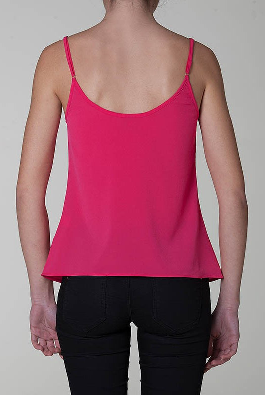 Canotta spalline sottili crepe tinta unita rosa fucsia