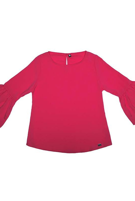 Camicia in crepe manica a campana rosa fragola tecnico