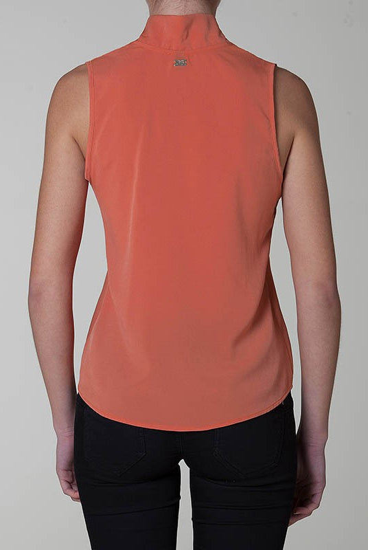 Camicia crepe sbracciata bottoni fiocco arancione kaki