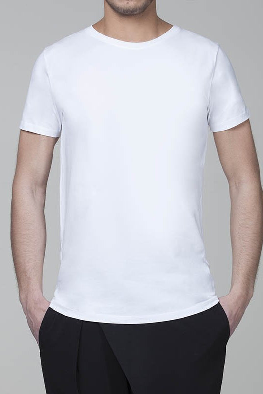Maglia mezza manica tinta uinita con logo retro collo bianca