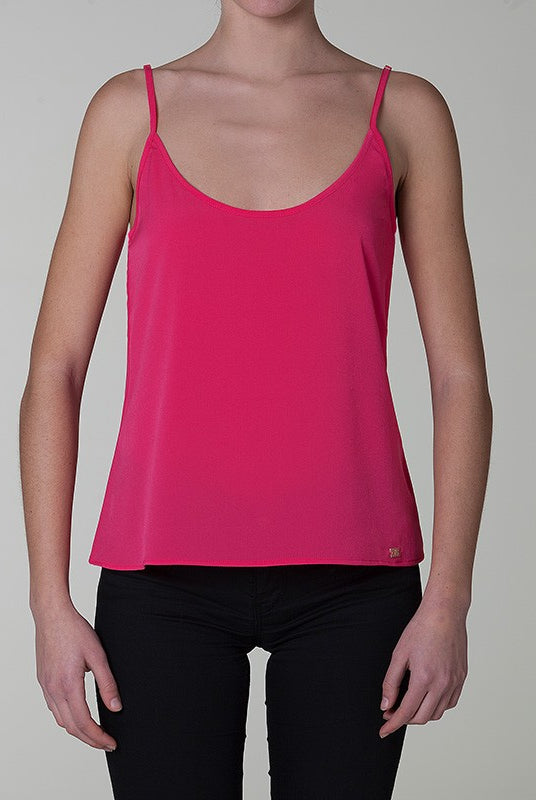 Canotta spalline sottili crepe tinta unita rosa fucsia