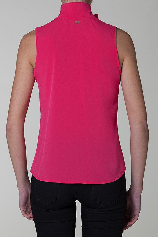 Camicia crepe sbracciata bottoni fiocco rosa fucsia