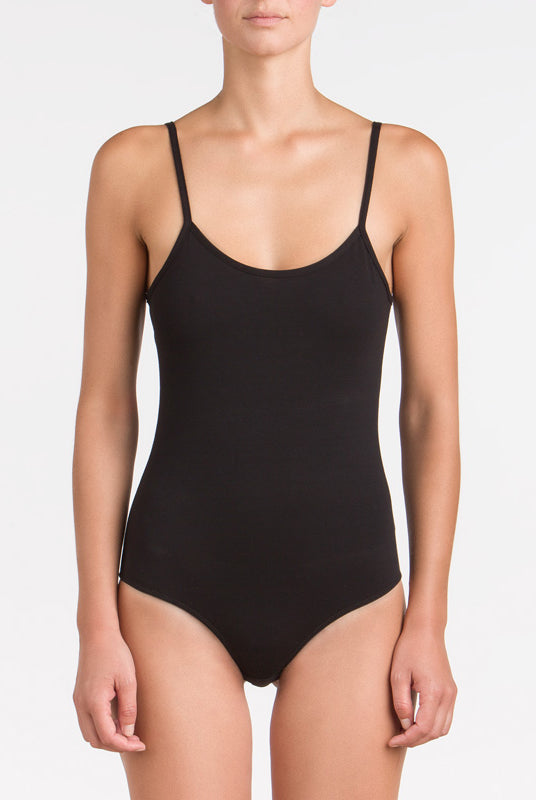 1 fronte nero nero 17006 Body in cotone con spalline sottili regolabili