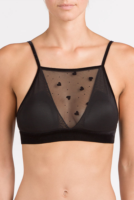 1 fronte 17028 Bralette in tulle nero senza ferretto con imbottitura estraibile
