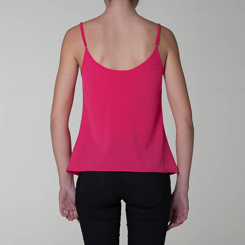 Canotta spalline sottili crepe tinta unita rosa fucsia