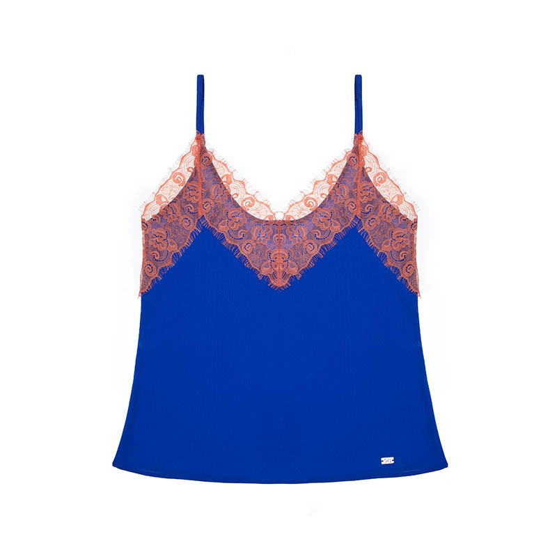 Canotta in pizzo due colori blu rosa tecnico