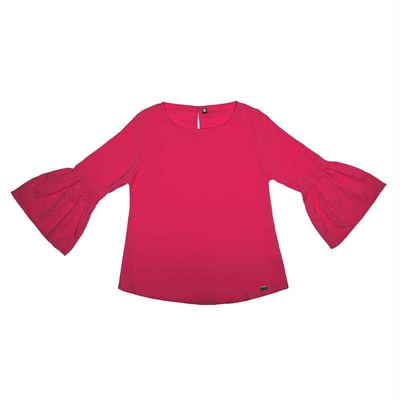 Camicia in crepe manica a campana rosa fragola tecnico