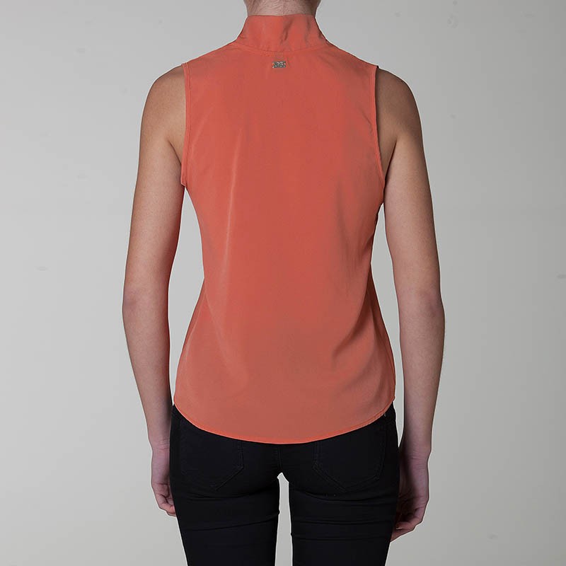 Camicia crepe sbracciata bottoni fiocco arancione kaki