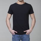 Maglia mezza manica tinta uinita con logo retro collo nera