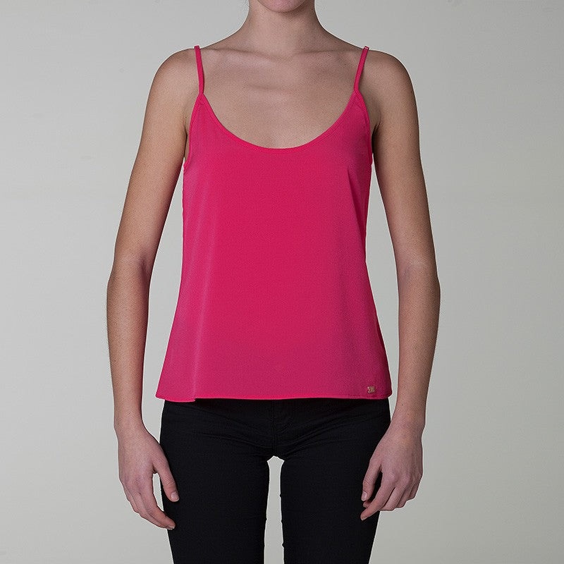 Canotta spalline sottili crepe tinta unita rosa fucsia