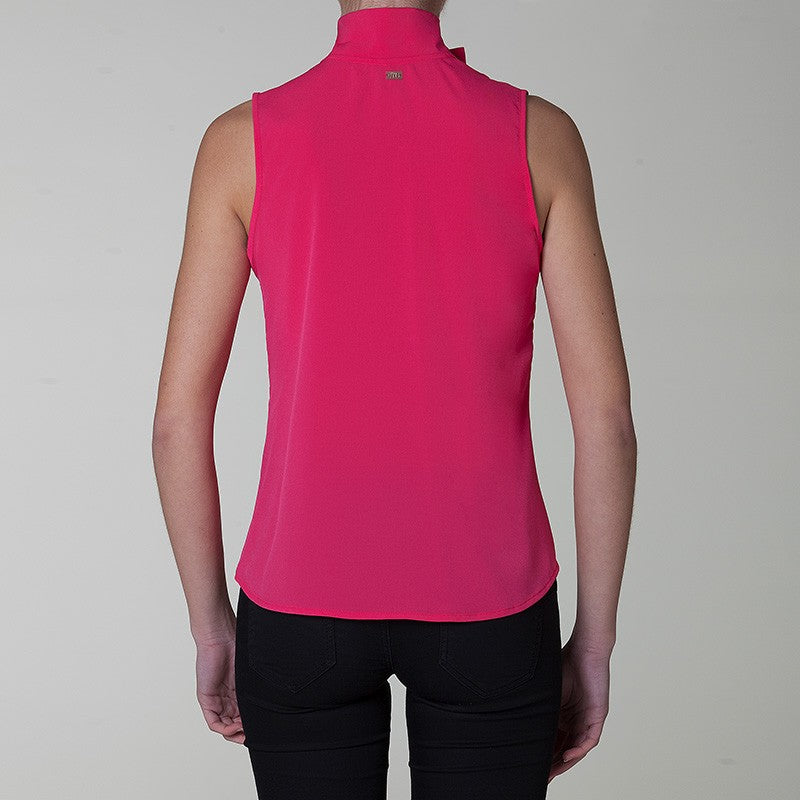 Camicia crepe sbracciata bottoni fiocco rosa fucsia