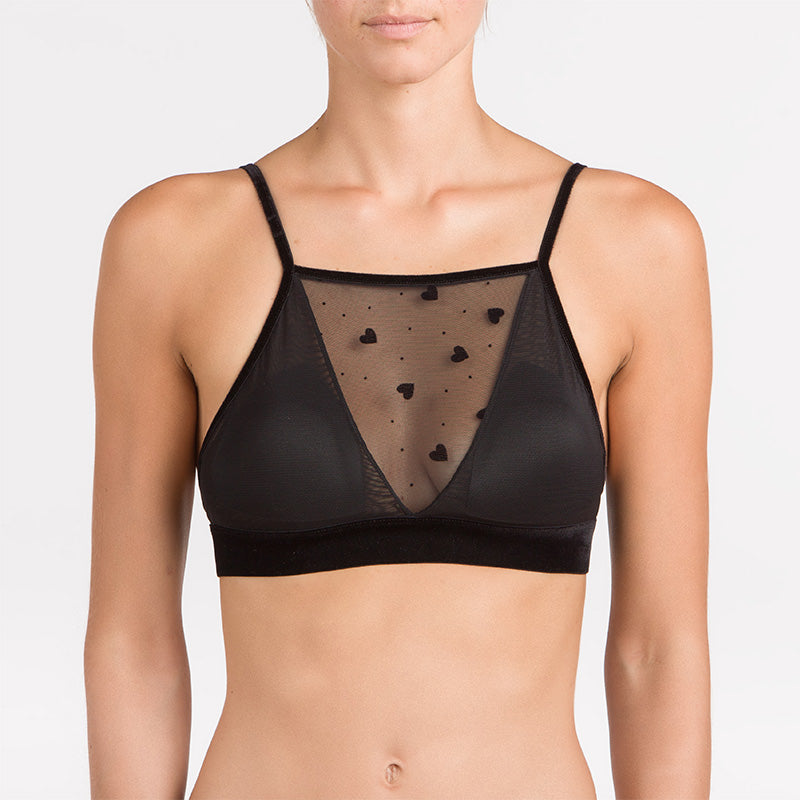 1  fronte  17028 Bralette in tulle nero senza ferretto con imbottitura estraibile