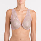 1  fronte  17083 Bralette nude look in pizzo floreale nocciola e rosa