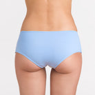 2  retro  17091 Culotte a vita alta in tessuto elasticizzato con inserti laterali di tulle azzurro con ricamo argentato